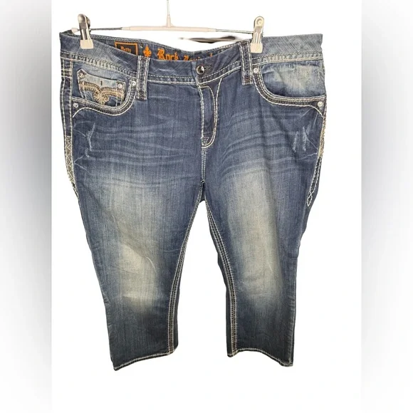 Rock Revival Women's Size 34x24 Embellished “Betty” Easy Crop Jeans - Picture 13 of 15